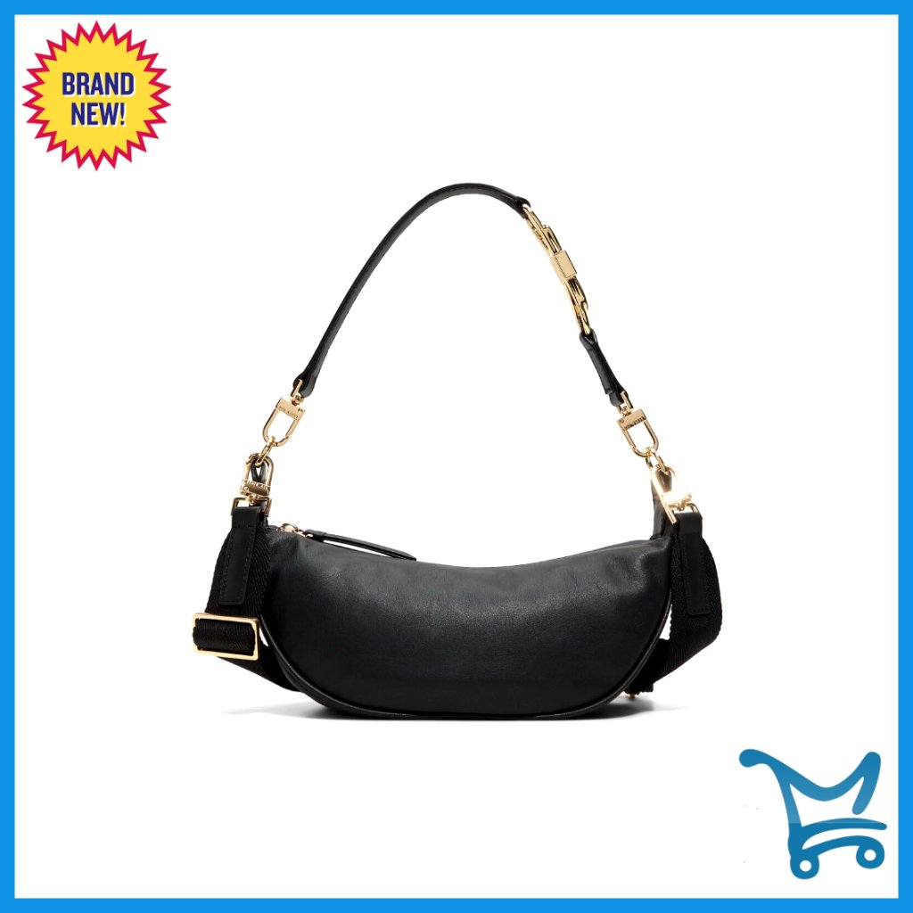 Pebbled Leather Shoulder Bag With Removable Strap, Crescent Sling